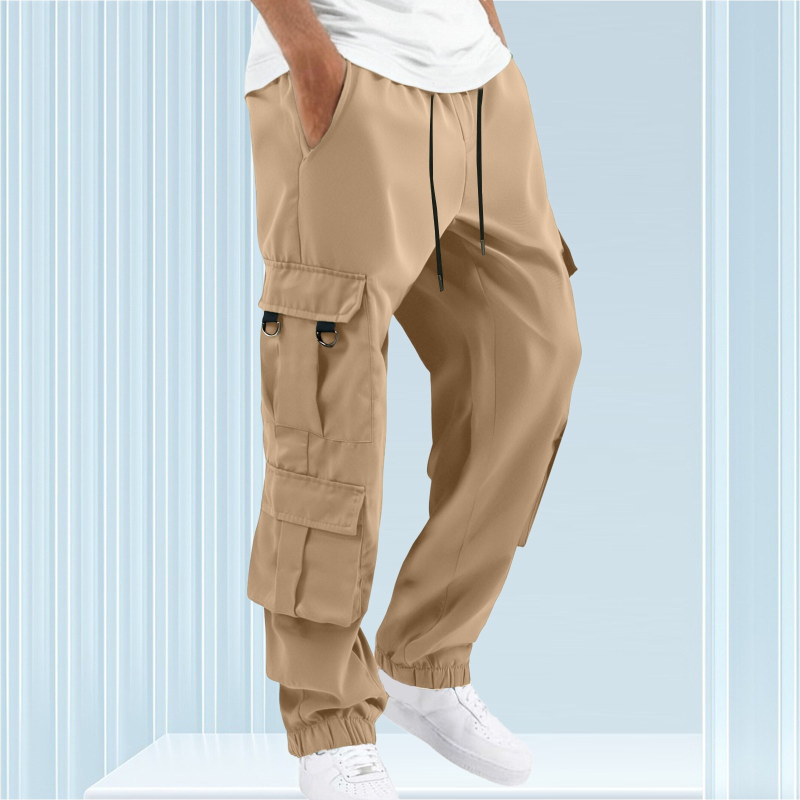 thumbnail image 2 of Pantalones cargo para hombre - Pantalones de chándal de pana para exterior - Poliéster, corte cónico, bolsillos utilitarios, tallas S-XXL, 2 of 6